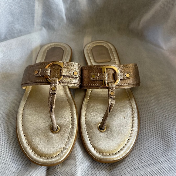 Dior Shoes - Christian Dior Metallic gold thong sandals with gold finished brass buckles